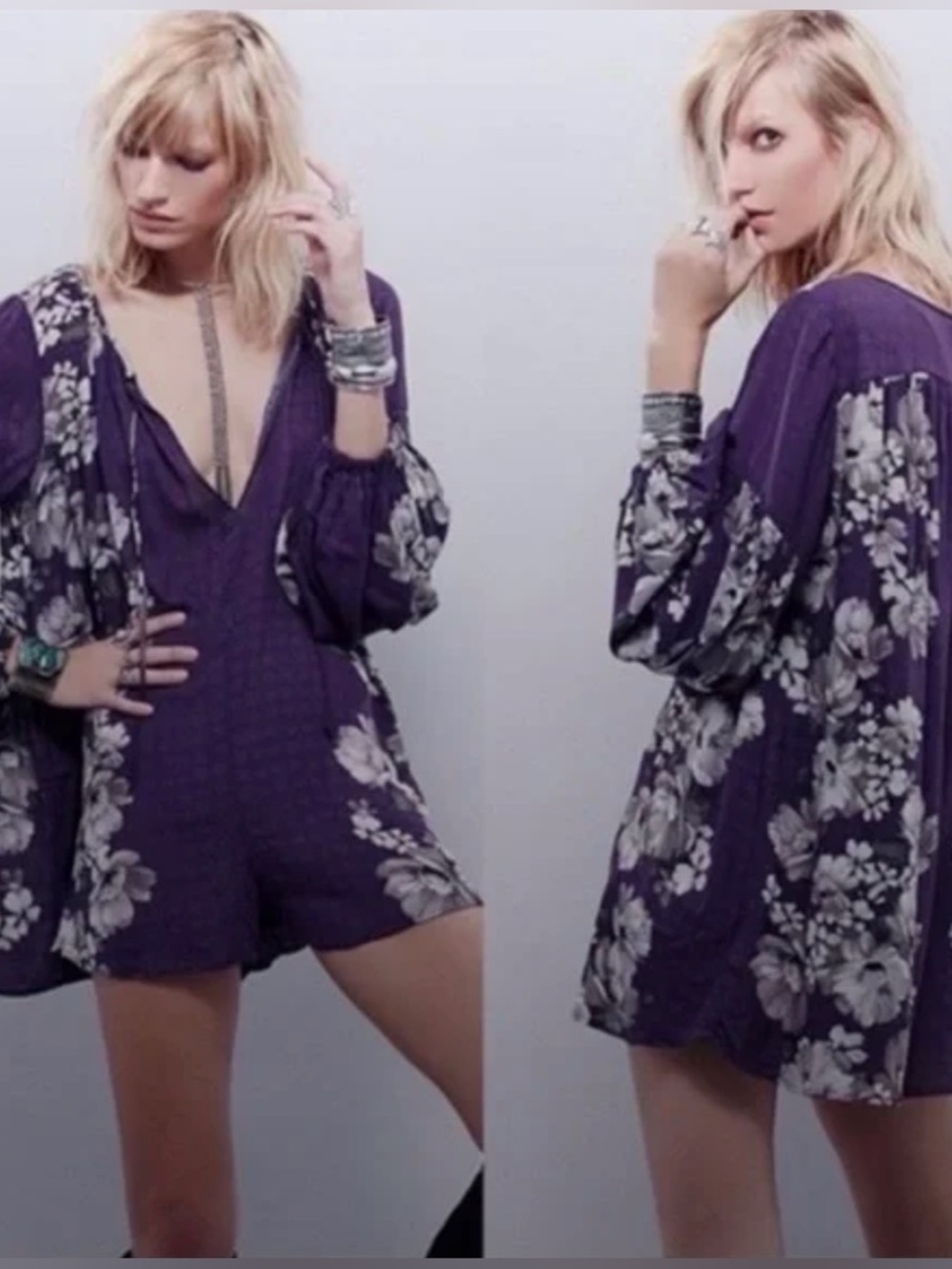 Purple floral romper